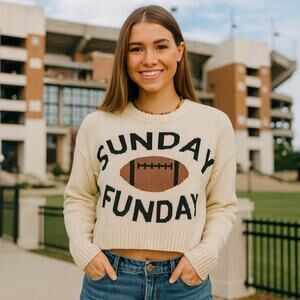 Moon & Madison Sunday Funday Football Novelty Cropped Sweater XS